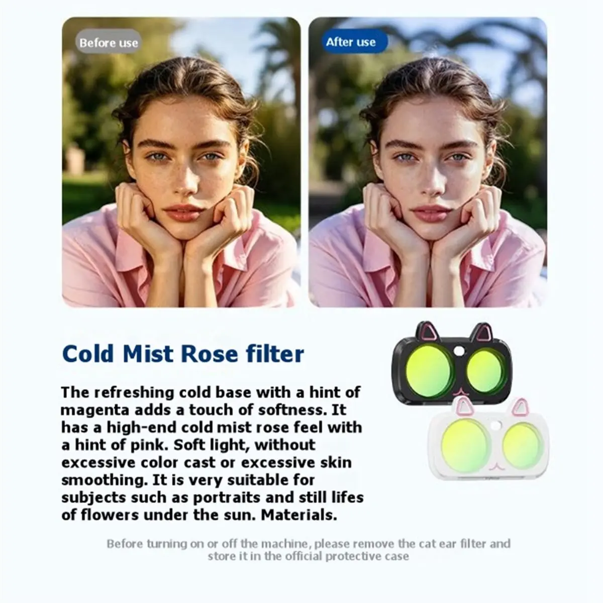 Cold Mist Rose Filter for Luna Ultra Magnetic Icy Rose Effect Cat Ear Filter for Action Camera Black