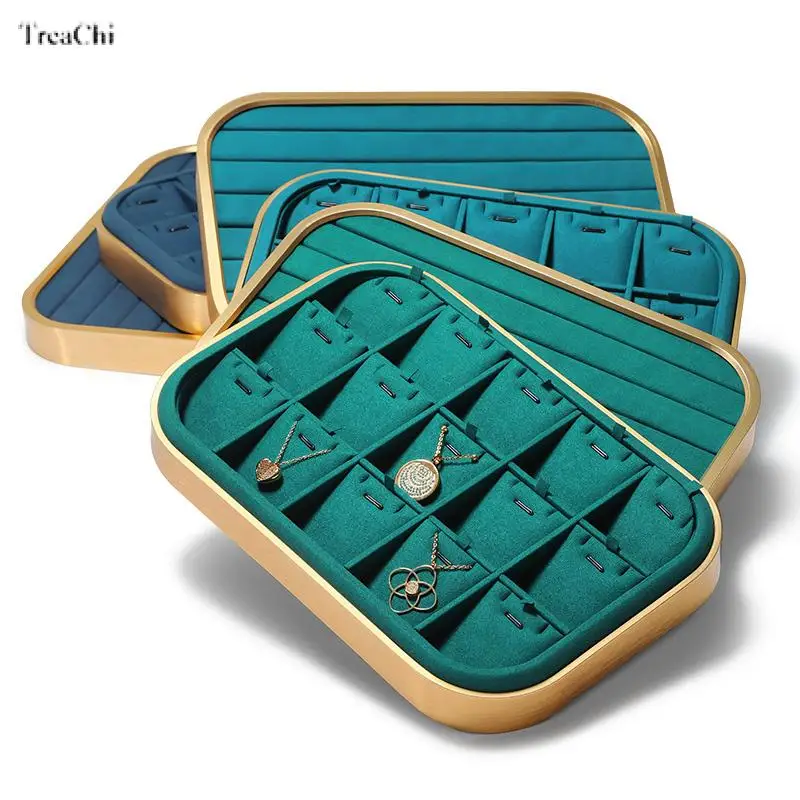 Rounded Microfiber Jewelry Display Tray Jewelry See Cargo Tray Empty Tray Storage Tray Metal Rim Ring Tray Pendant Tray