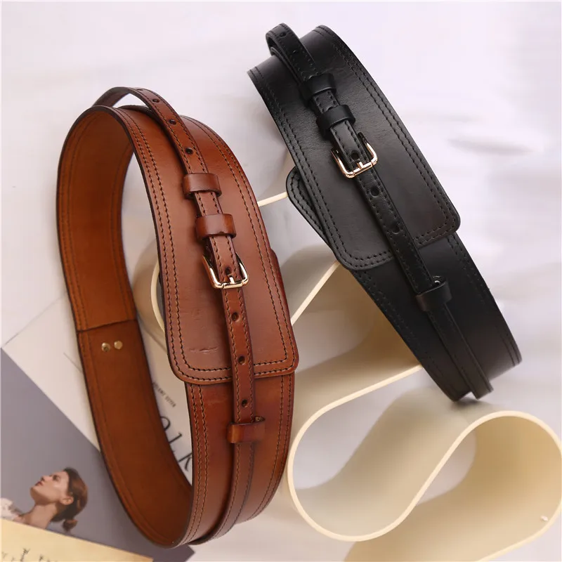 

Top Layer Cowhide Belt for Women's Winter Fashion Waistband with Skirt Decoration Dress Suit Black Luxury Leather Belt