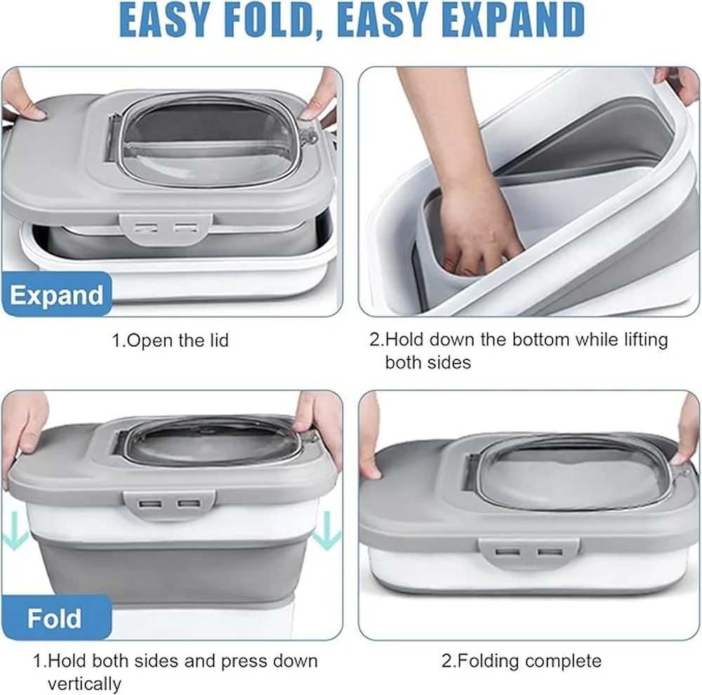 Large Capacity Container 5 Liter Folding Rice Container Pet Food Storage Bin Japanese Style