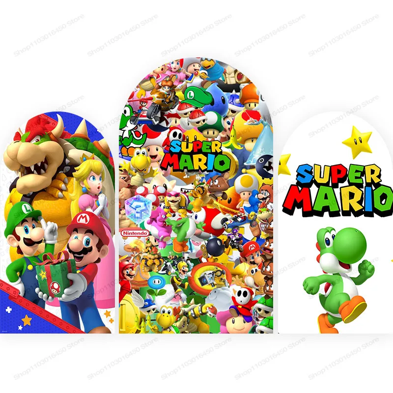 Telón de fondo de arco de Super Mario Brothers para niños, decoración de fiesta de cumpleaños, Fondo de fotografía, accesorios de estudio de poliéster