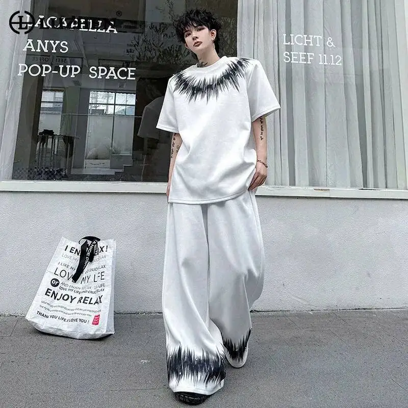 

LUZHEN 2026 New Original Round Neck Tie-dyed Pattern Short Sleeve T-shirt Men's Fashion Loose Casual Pants Two-piece Sets JY6918