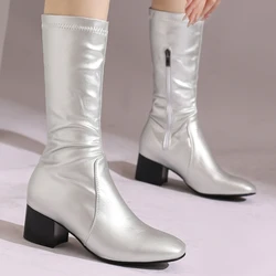 Comfortable Ankle Boots for Women 2024 Winter Autumn Black White Silver Short Boot Low Heels Footwear Shoes Lady Big Size 45 50