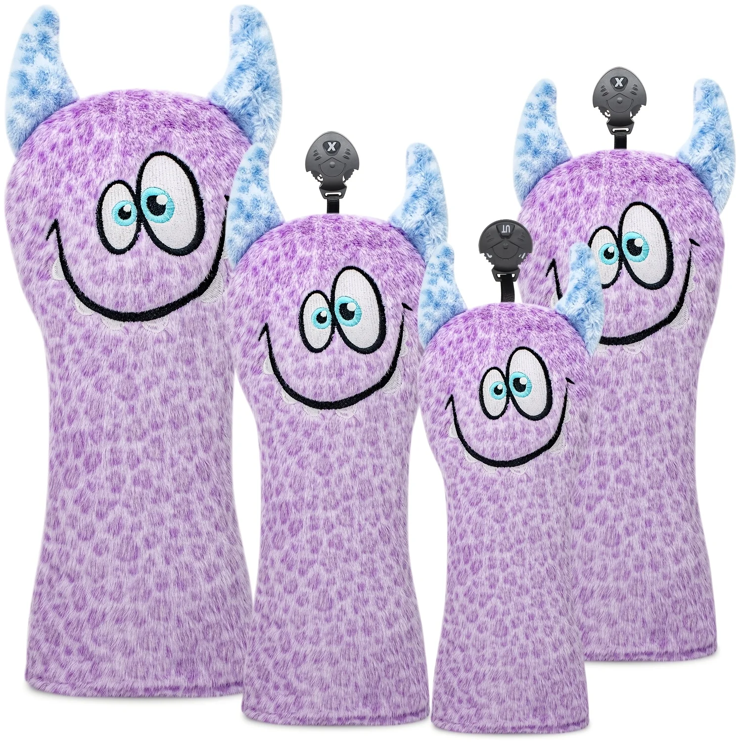 1pc/4pcs Purple Fluffy Monster Horn Cartoon Golf Club Head Covers, Compatible with Driver, Fairway, Hybrid Clubs, Universal Size