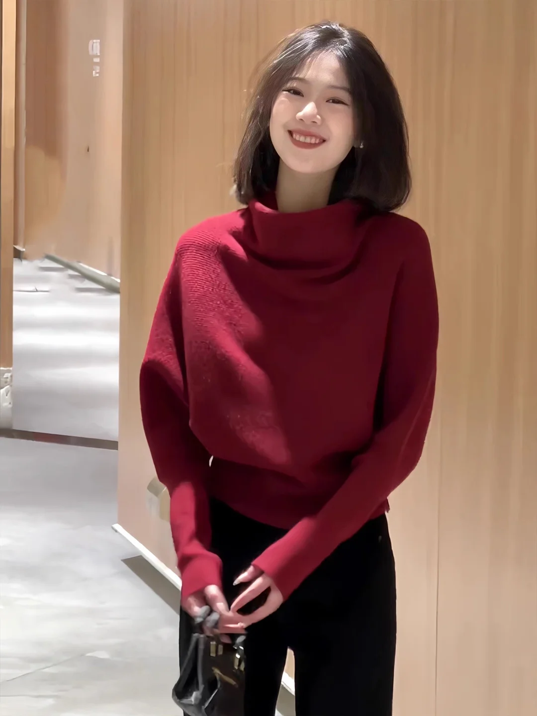 

Свободный вязаный свитер French Sle Batwing Sve, женский модный топ с высоким воротником для осенне-зимней сезонной одежды