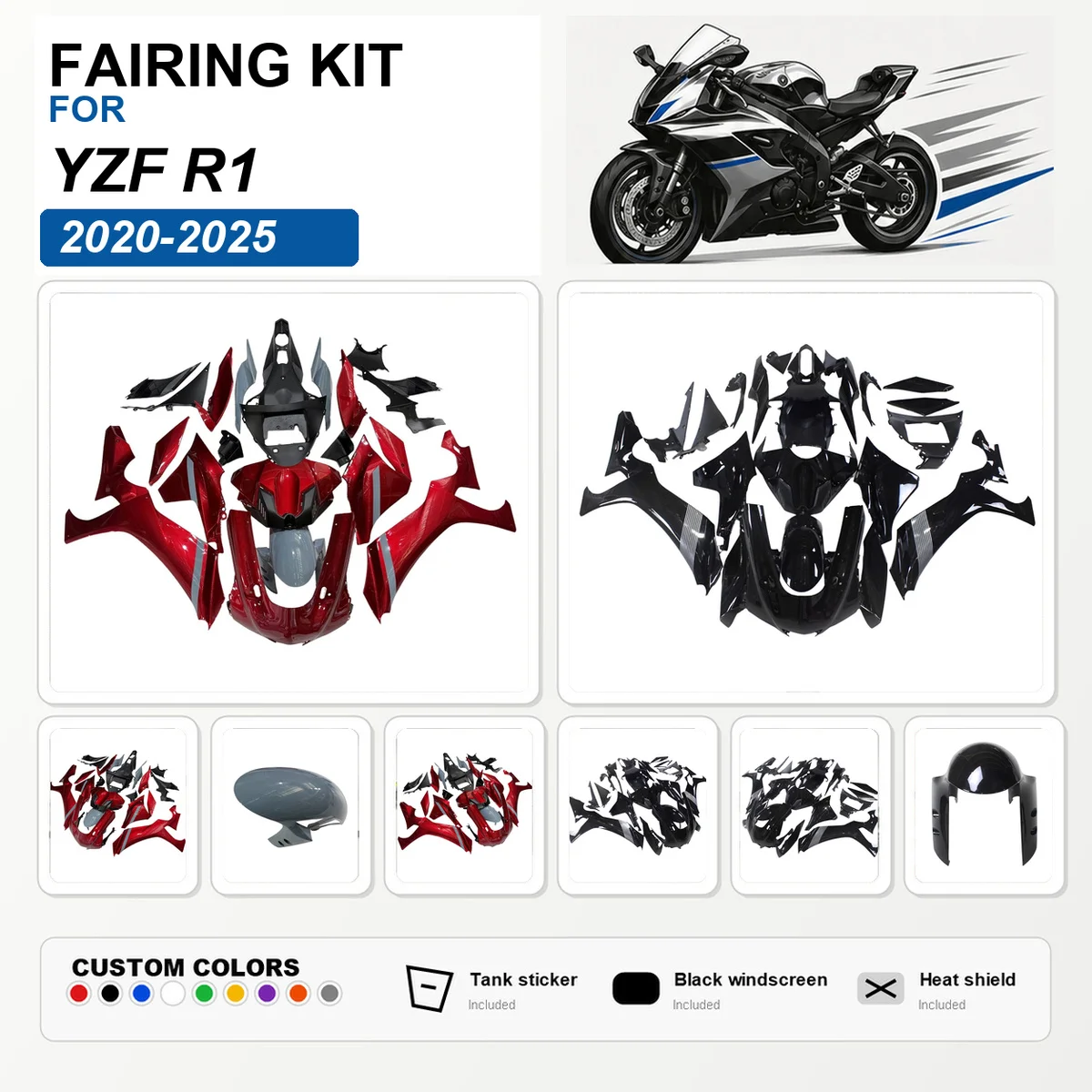 For Yamaha YZF R1 2020 2021 2022 RN65 1000cc Bodywork Panels Kit Injection Moulding ABS Cowls Fairing Spares Covers