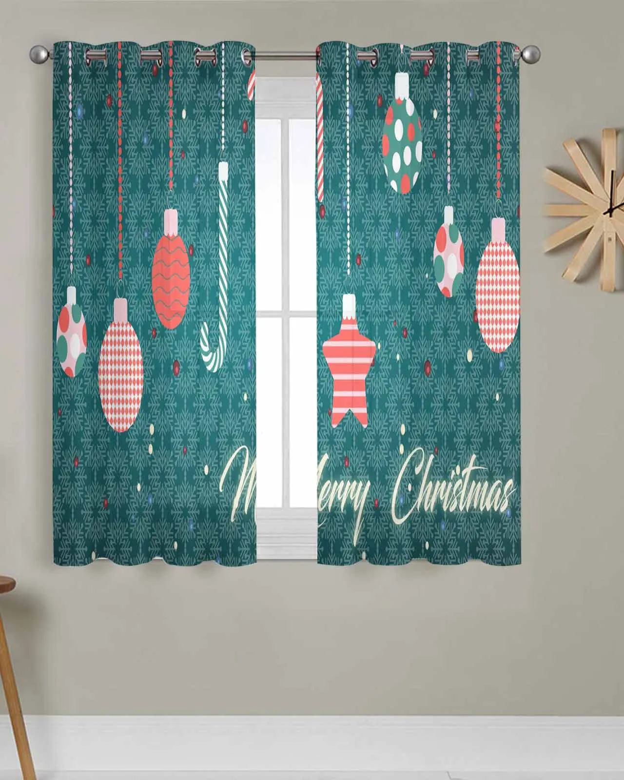 

2pcs/set Tulle Window Curtains Christmas Theme Ball Stars for Living Room Bedroom Transparent Chiffon Sheer Voile Window Curtain