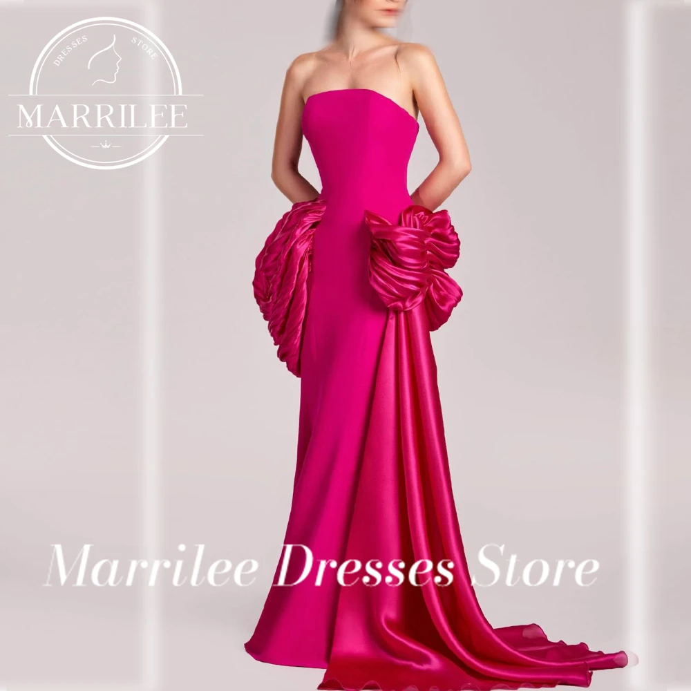 Marrilee ที่กําหนดเอง Elegant A-Line Sweep Train Bow สีทึบซิปด้านหลัง Lady Gowns สําหรับโอกาสพิเศษ Ruffles ความยาวชั้น