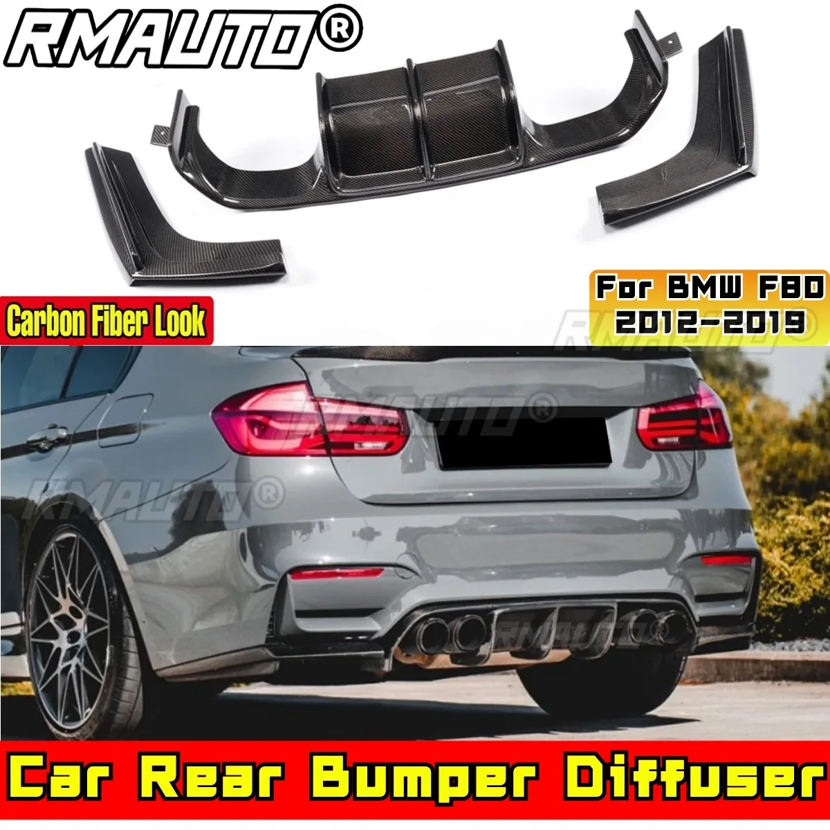 

F80 Rear Bumper Lip Carbon Fiber Look Sport Style Car Bumper Diffuser Body Kit For BMW F80 2012-2019 Car Accessories