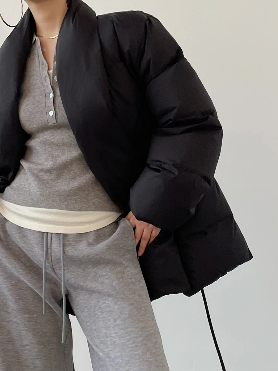 

Женская утепленная куртка-пуховик AcupStudio Jiangyou Bla в китайском стиле с утяжкой на талии, 90% белый пух, теплая верхняя одежда