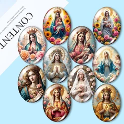 Virgin Mary Charity Flower 10x14mm/13x18mm/18x25mm/30x40mm Oval photo glass cabochon demo flat back Making findings