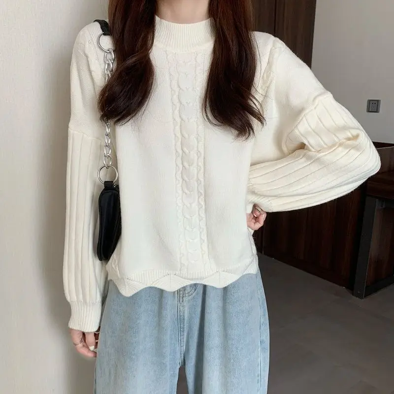 

Basic Half High Collar Sweaters Female Clothing Solid Color Autumn Winter Casual Long Sleeve Korean Loose Short Knitted Jumpers