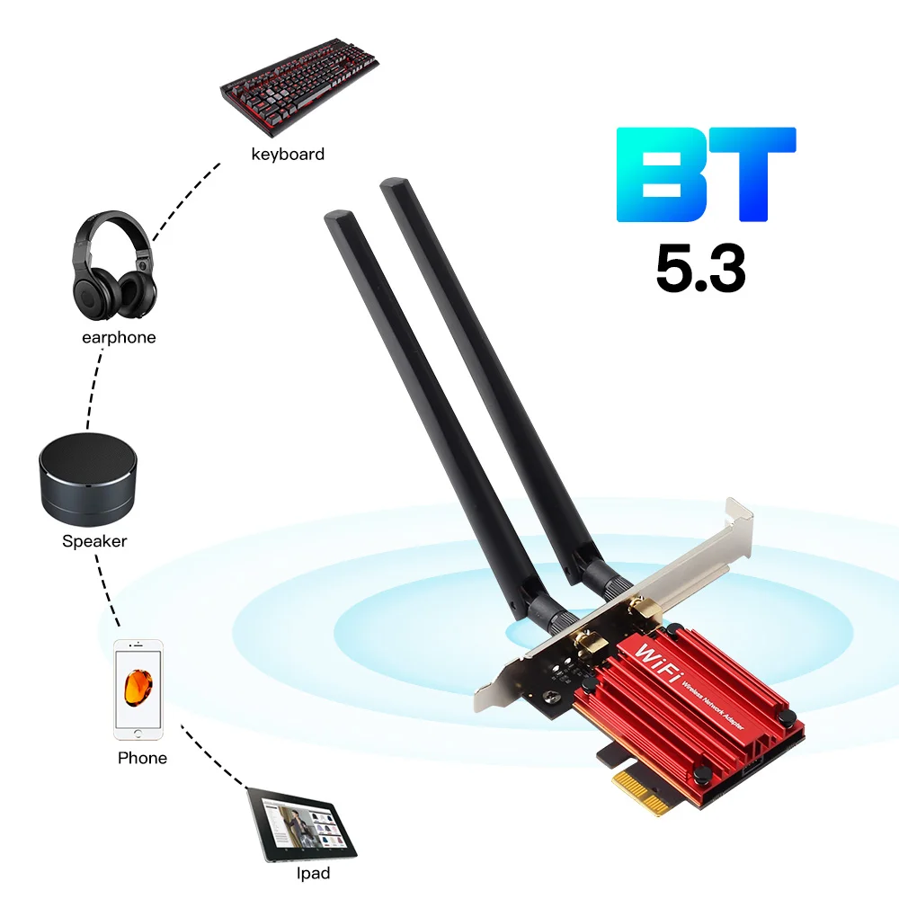 WiFi 6E AX210 3000Mbps Bluetooth 5.3 PCI-E Wifi Adapter Tri-Band 2.4G/5GHz/6GHz 802.11AX Wireless Network Card For Win 10/11