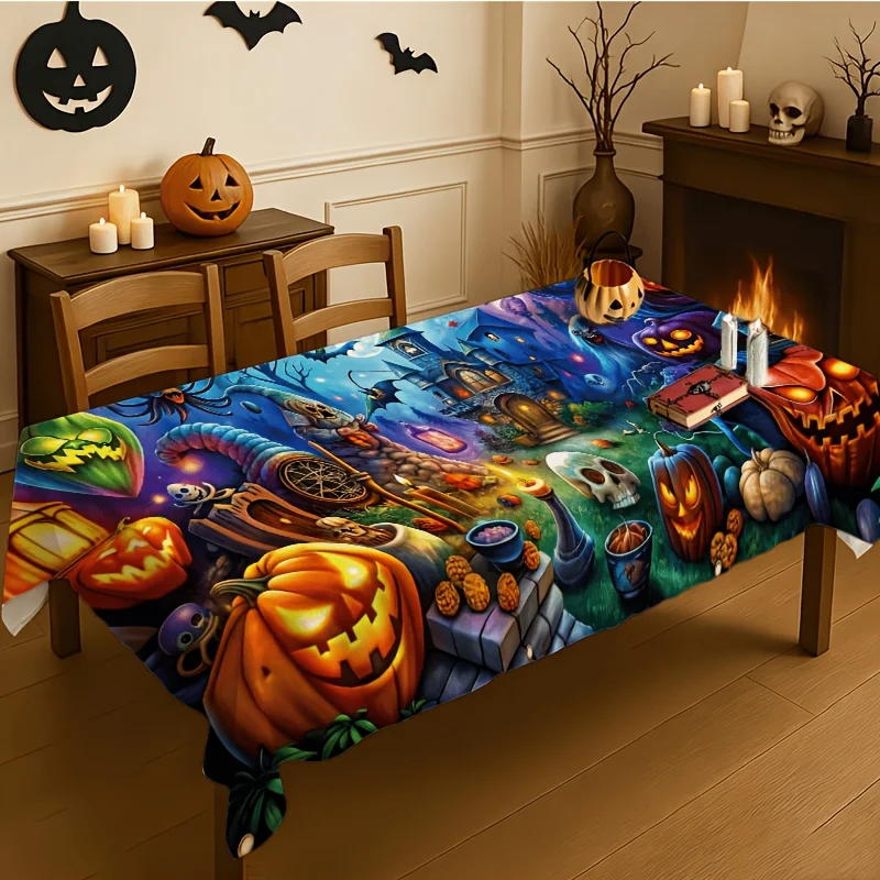 One Halloween-themed tablecloth: Terrifying pumpkins and ghost decorationszyc