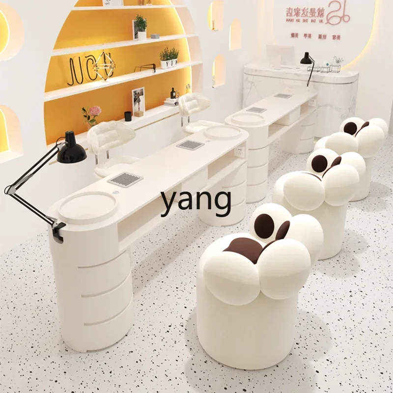 LH Cream Wind Vacuum Cleaner Nail Art Table and Chair Set with Sockets Single Double Three Full Set Nail Art Table