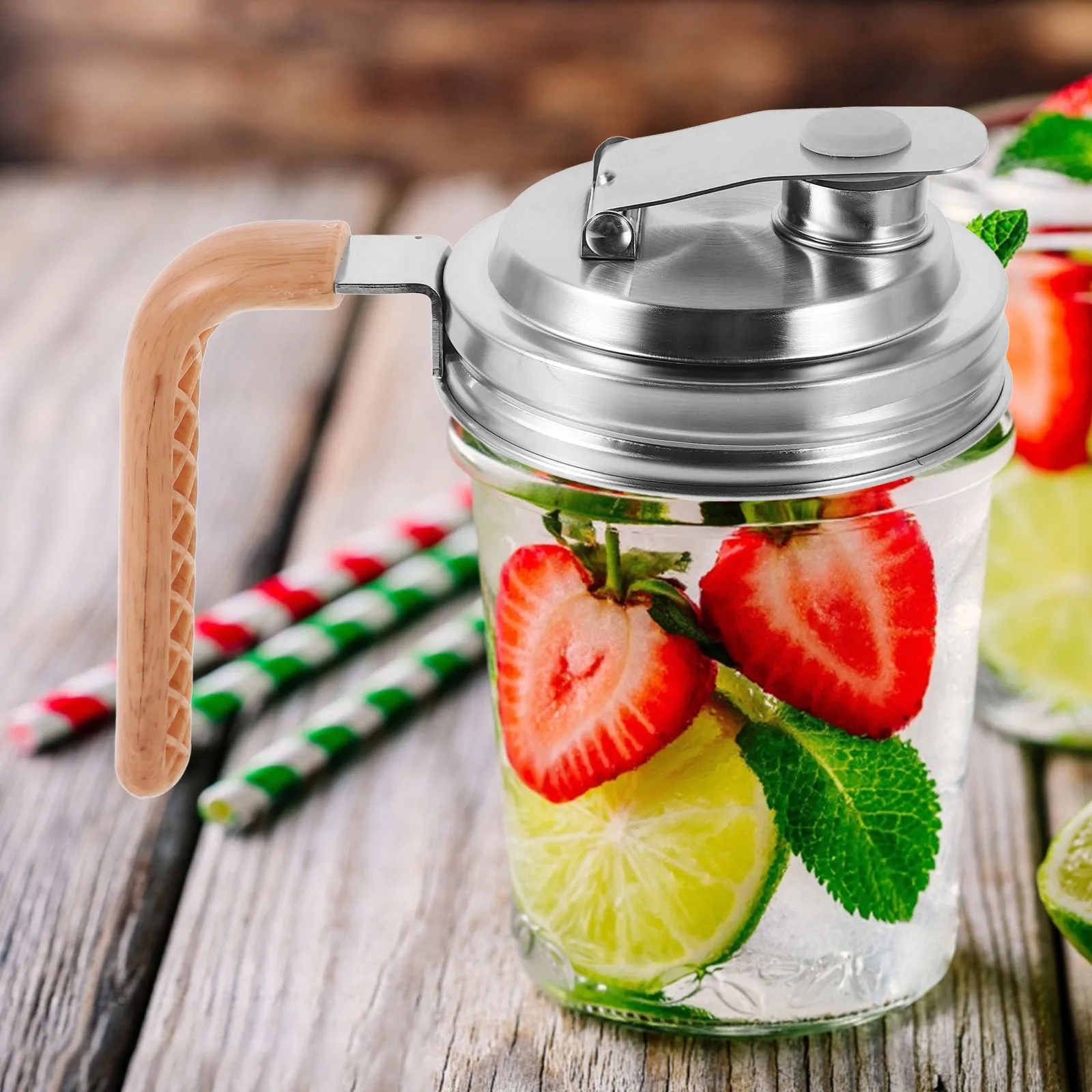 

Jar Lids Wide Mouth Stainless Steel Covers Large Straw Hole Fittings Secure Flip Cap Leakproof Durability Food Grade Seal