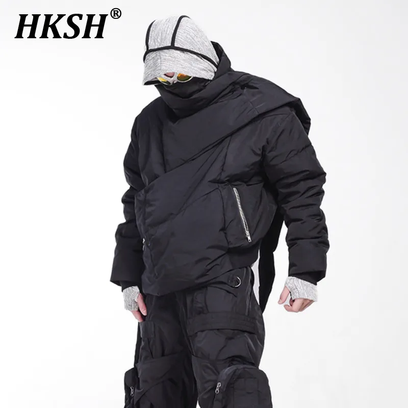 HKSH Autumn Winter New Men Dark Waste Soil RO Deconstructed 3D Cut Punk White Duck Down Scarf Collar Jacket Cotton Padded HK3188