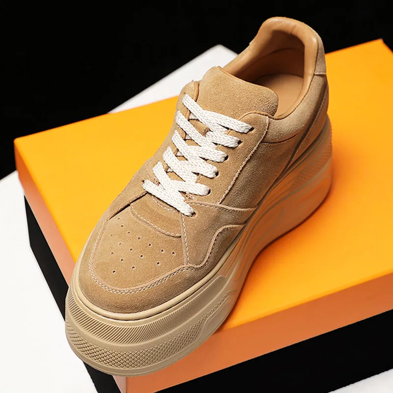 

Cow Suede Height Increasing Chunky Sneakers Women Lace-Up Casual Shoes Breathable Comfortable Thick Sole Elevator Shoes