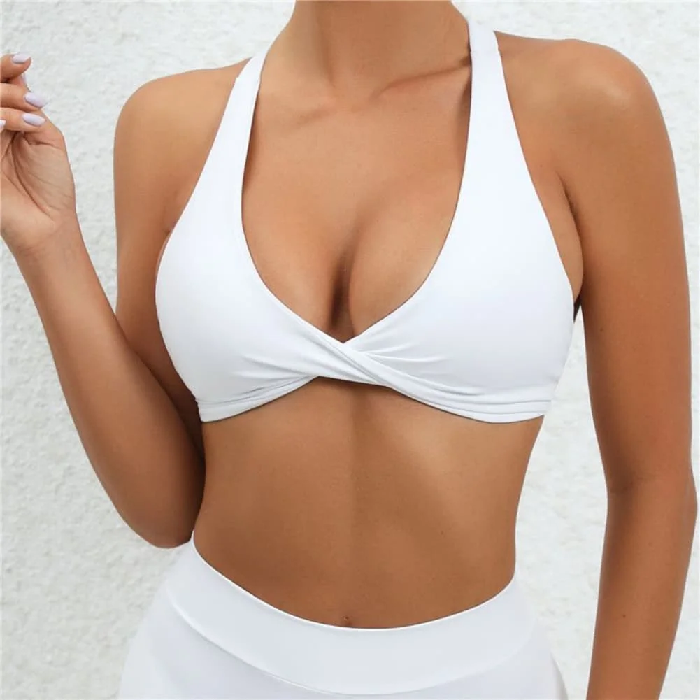 Women's Solid Color V-Neck Twisted Halter Tank For Top for Summer Beach Cycling Outdoor Regular Length Polyester Vest