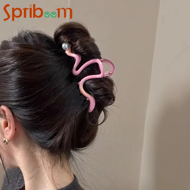 مشابك شعر على شكل ثعبان للنساء، دبوس شعر ملون متدرج اللؤلؤ، إكسسوارات شعر عصرية على شكل موجة حلوة، غطاء رأس للفتيات الكوريات