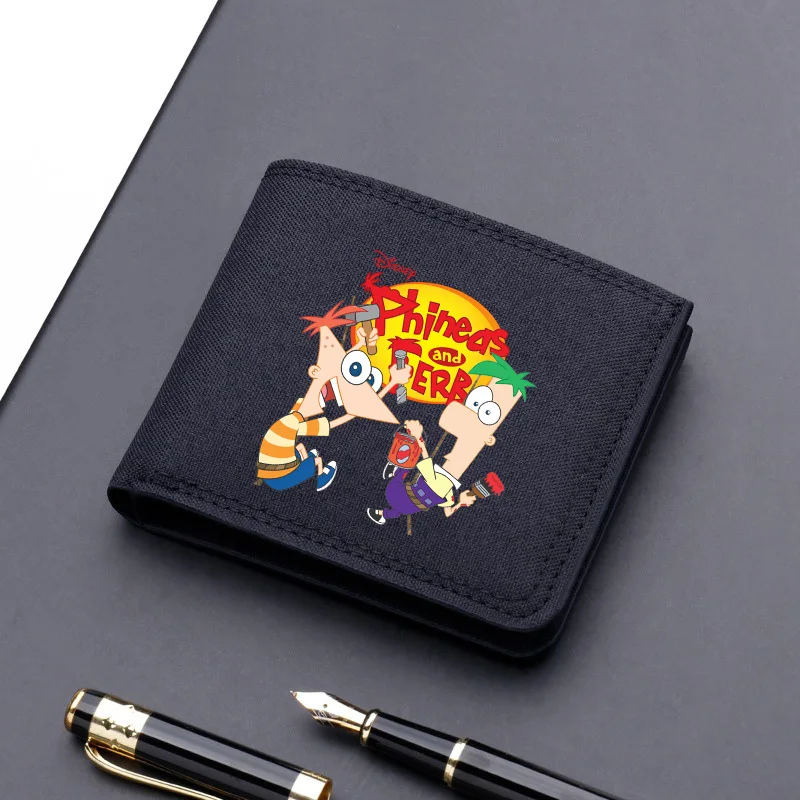 Phineas And Ferb Canvas Men Wallet Card Holder Wallet Male Money Bag ID Photo Bank Holder Short Purse Credit Card Case Bag