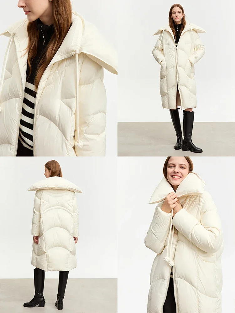 AMII New Chinese Down Jacket for Women 2023 Long Warm Puff Read Coat White Duck Down Lapel Trendy Winter Outerwear 12344035