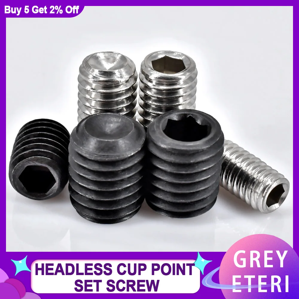 2-200Pcs 304 Stainless / Carbon Steel Hex Hexagon Socket Allen Cup Point Grub Bolt Set Screw DIN916 M2 M3 M4 M5 M6 M8 M10 M12