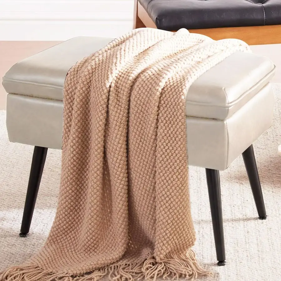 Ottoman Upholstered Stool with Padded Seat, Tufted Vanity Stool with Metal Legs, Accent Stool, Faux Leather, Ivory