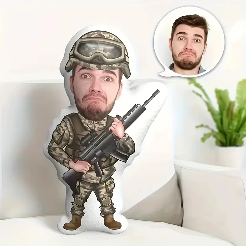 DIY Personalized Soldier Photo Pillow Military Theme Handsome Figure Decorative Cushion Gift