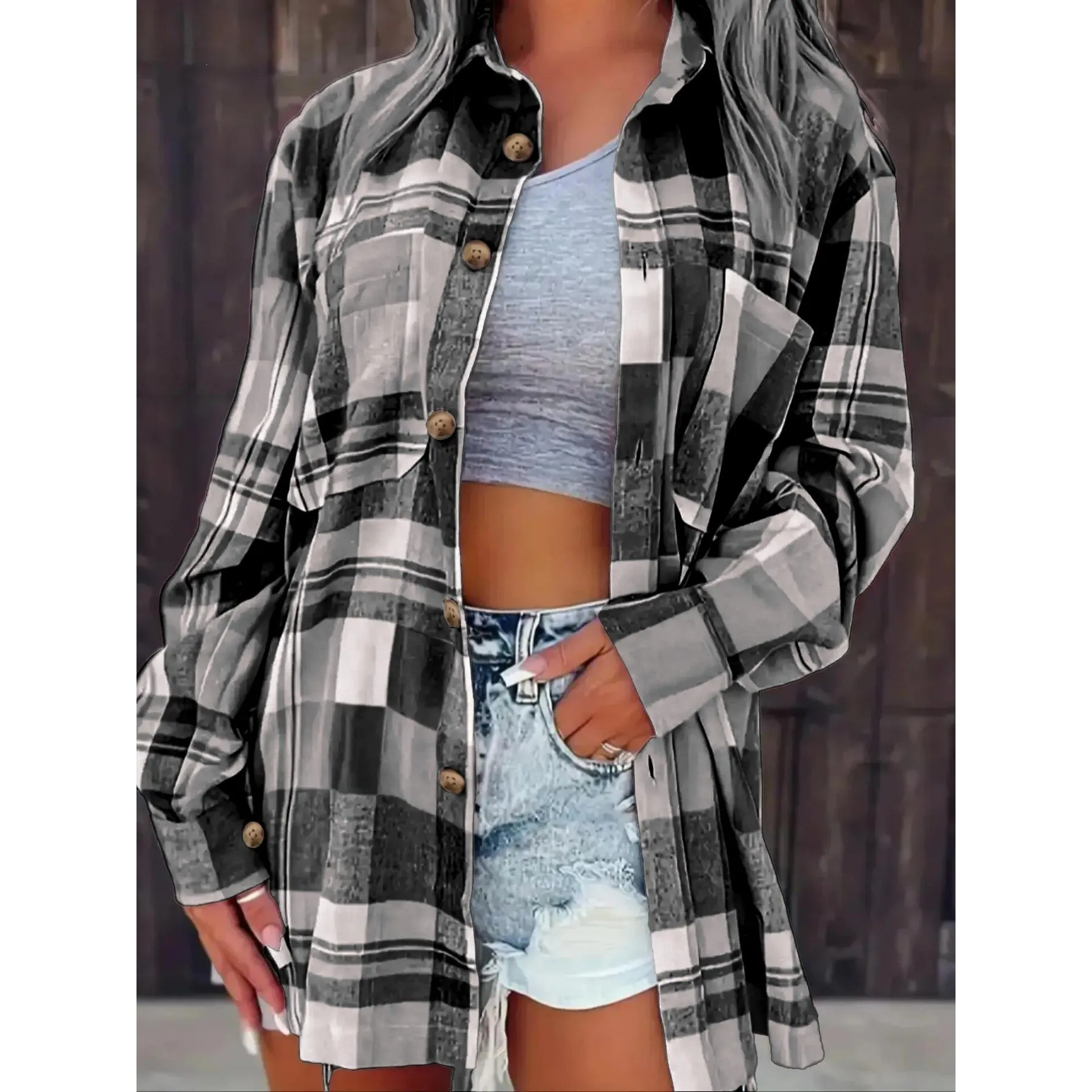 

Pink Plaid Shirt Women's Fashion Spring Season Princess Sleeve Non-Shrinkable Other Material 100% Checkered Top Cross-Border