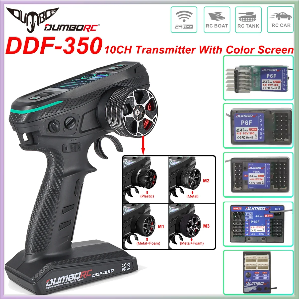 

DUMBORC DDF-350 10CH Remote Controller 2.4G 10Channel Transmitter P6F P6DC Gyro Receiver for Drift Car Tank Boat Robot Toy Wltoy