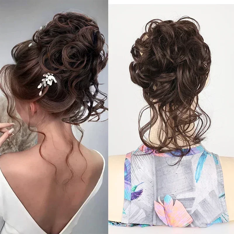 الاصطناعية مخلب كليب كعكة الشعر ملحقات للنساء ، Chignon ، قصيرة ، مجعد ، قطعة الشعر وهمية ، البني الطبيعي ، فوضوي Scrunchie ، 10"