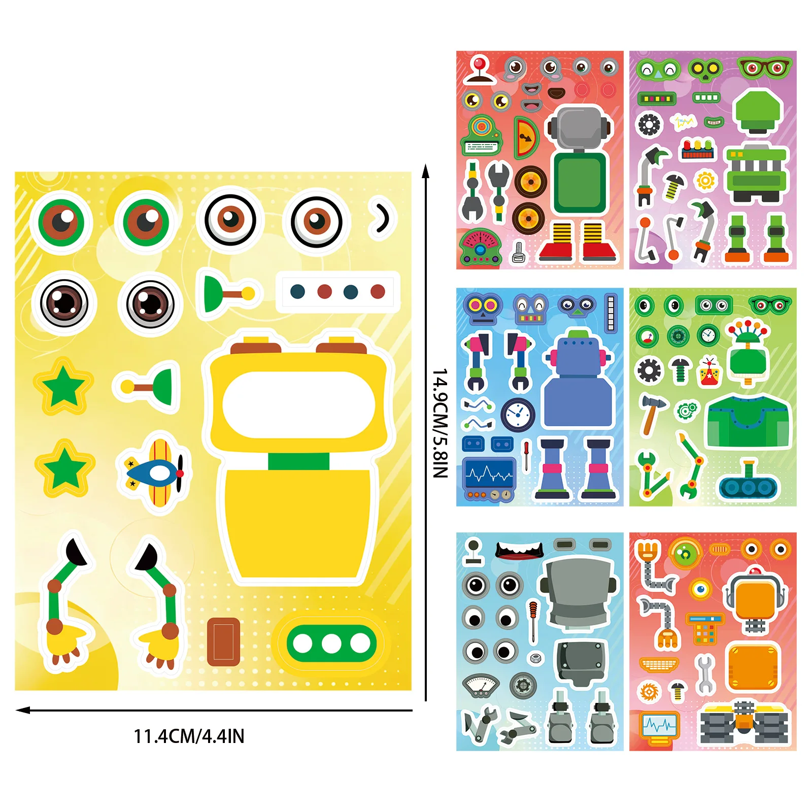 8/16Sheets Cute Robot Make a Face Puzzle Stickers Parent-Child Interactive Educational Games  Children's Party Decoration Gifts
