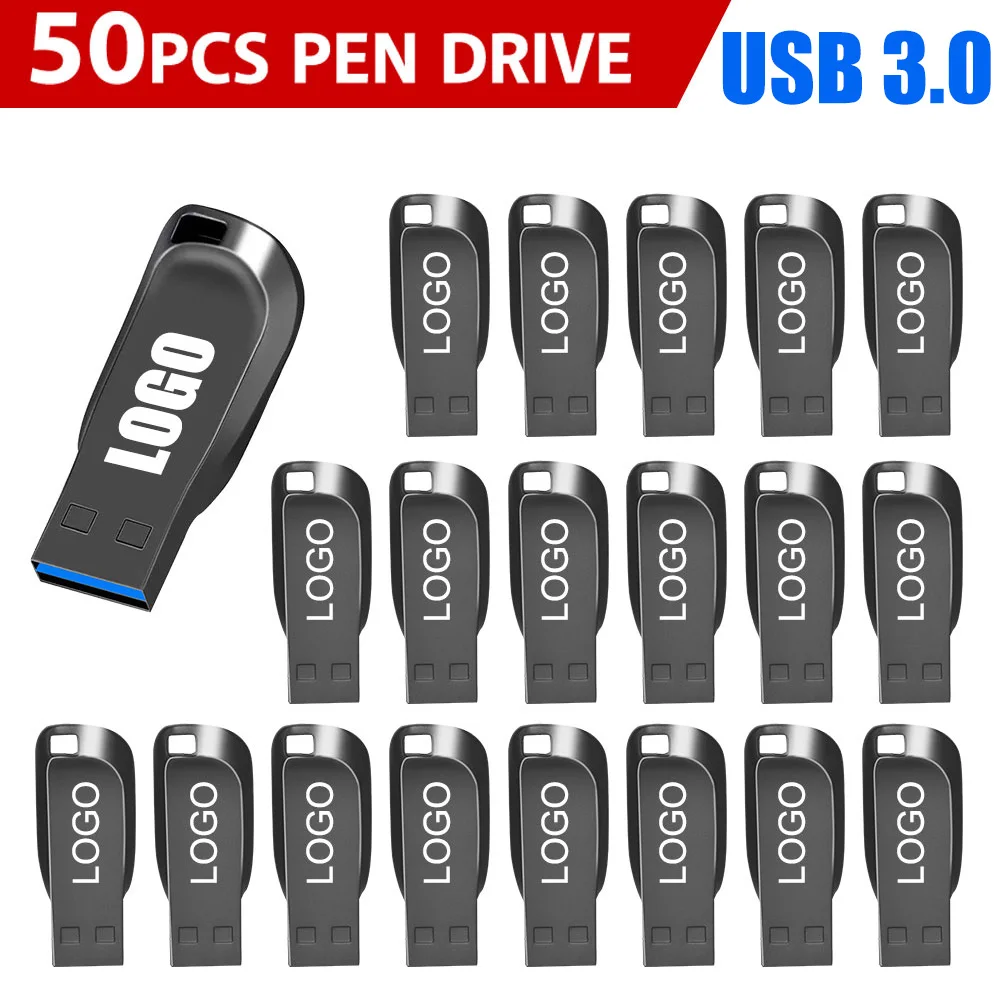 

50PCS Original Pen Drive USB 3.0 Flash Drive Metal 8GB 16GB Large Capacity 32G 64G High-Speed Waterproof Memory U Disk Free Logo