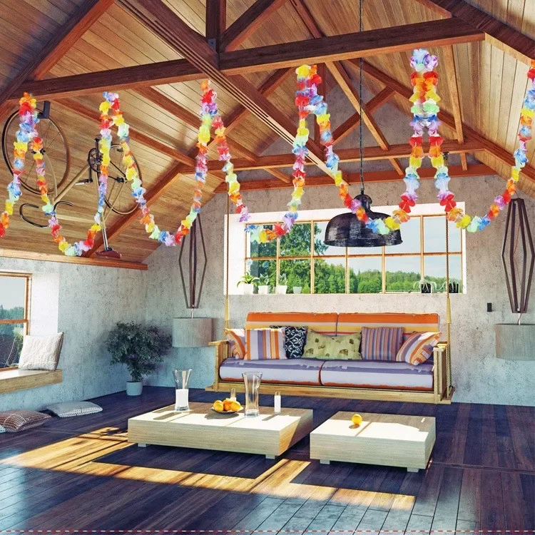 إكليل زهور هاواي للزينة ، قلادة استوائية اصطناعية ، لافتة متعددة الألوان ، زهور ، زفاف ، ديكور حفلة عيد ميلاد