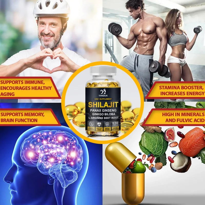 Ginseng Shilajit Original Capsules Immune System Brain Memory Function Health No Stress Male Hormone Balance