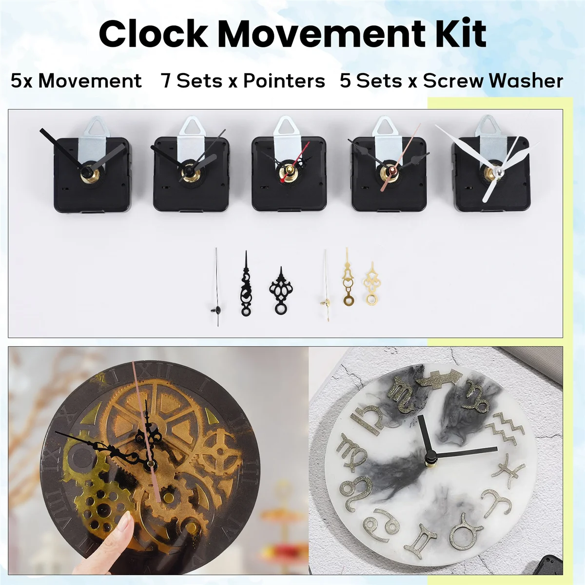 ACKOR 5 шт. детали механизма часов бесшумные кварцевые настенные часы «сделай сам» с 7 различными парами стрелок часов комплект для замены