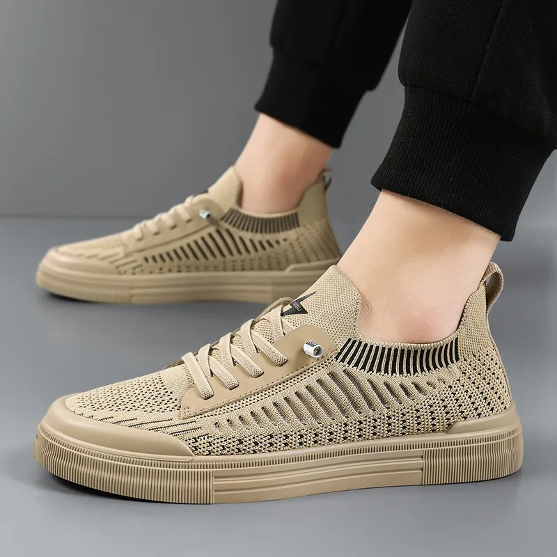 Men's casual shoes new one-foot slip-on breathable flyknit mesh men's casual