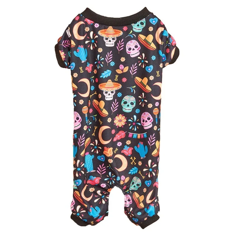 

Halloween Dog Pajamas Skeleton Print Soft Stretchy Jumpsuit Four Legs Outfit Pet Sleepwear Small Dogs Pomeranian Yorkie Teddy