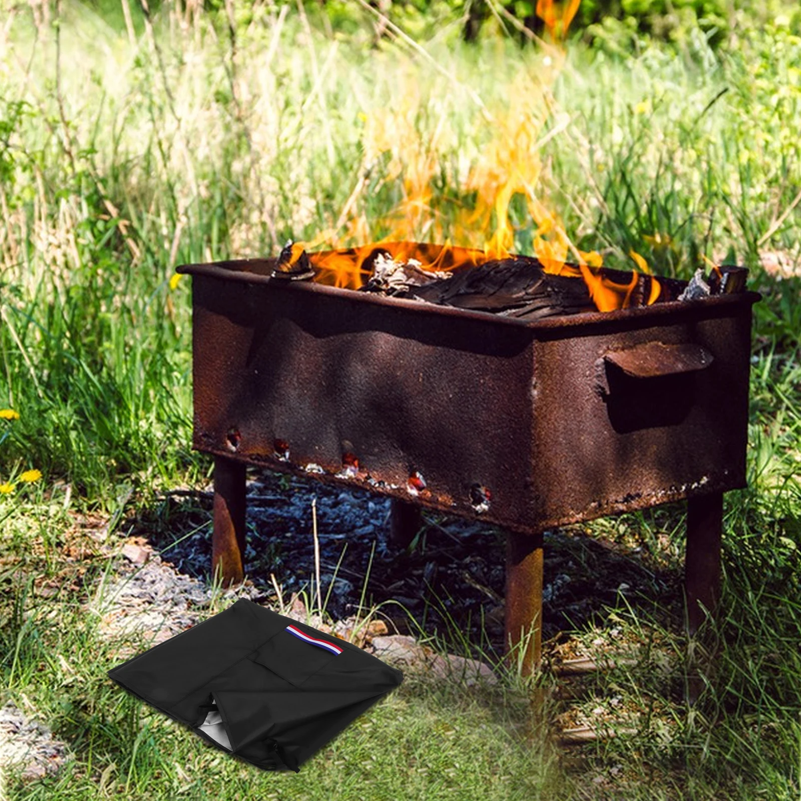 

Square Fire Pit Cover Heavy Duty Waterproof Outdoor Table Covers 420D Silver Coating Durable Material Ventilation Design