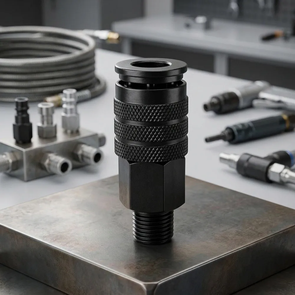 High-Strength Metal 1/4 NPT Pneumatic Coupler with Internal Thread Configuration for Direct Mounting on Air Equipment