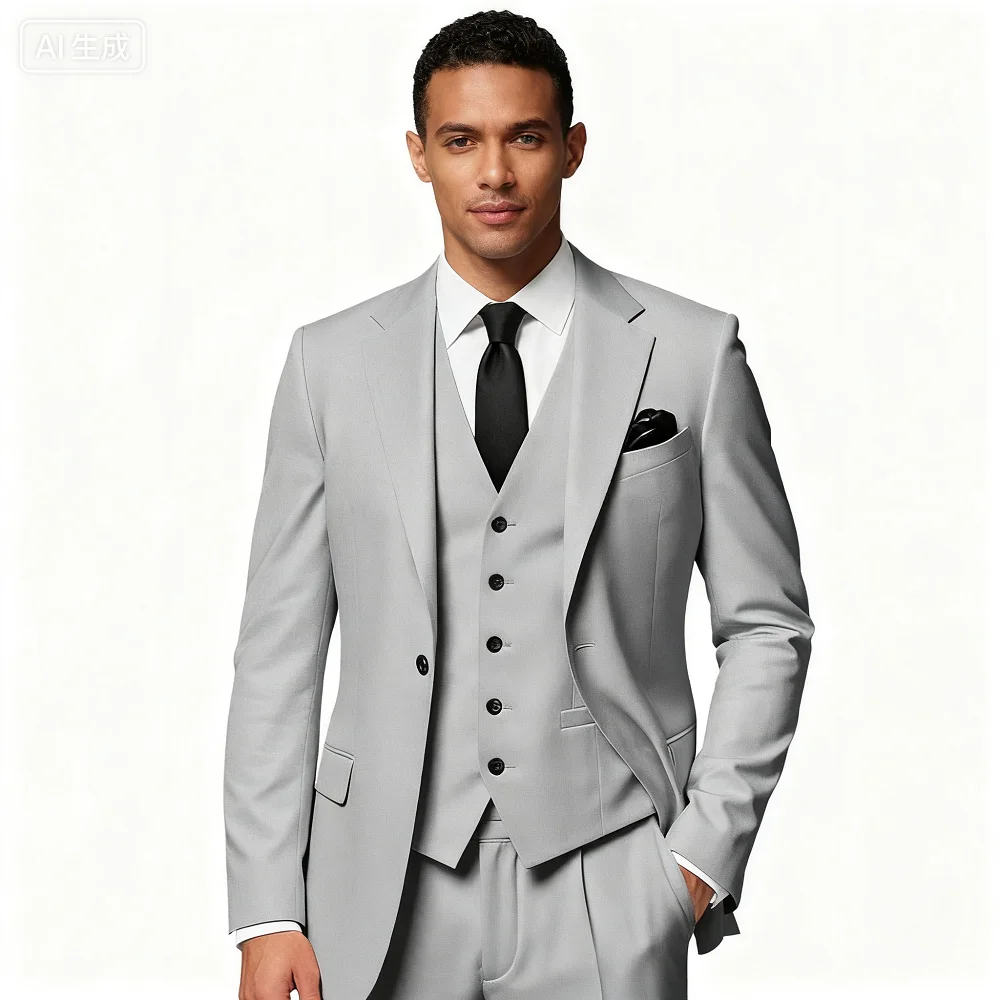 

Мужской однотонный приталенный свадебный костюм Terno с пиковыми лацканами для курения, деловой костюм с двумя пуговицами, комплект жилета