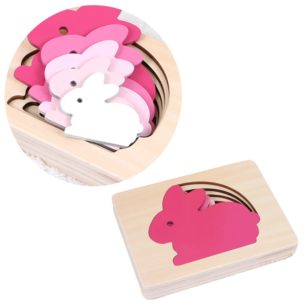 

Образовательные игрушки для детей малышей Многослойные животные Пазлы градиентные Розовые Деревянные