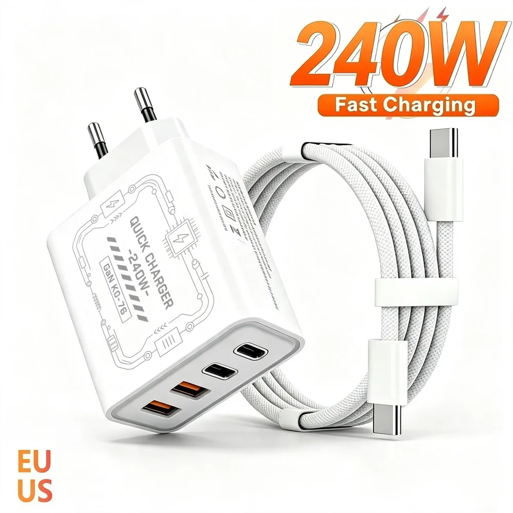 240W GAN Mechanical Fast Charger Multi Port USB Power Adapter Travel Charger Yellow Black White Available EU US Plug