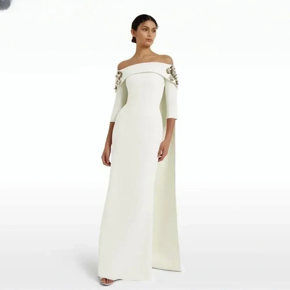 Personalizado elegante fora do ombro flor mangas compridas festa de formatura vestido gala alta qualidade sem alças sem costas vestido para mulher