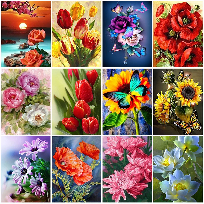 

Flower 5D DIY Diamond Painting Embroidery Wildflower Tulip Picture Of Rhinestones Diamond Painting Lotus Cross Stitch Home Decor