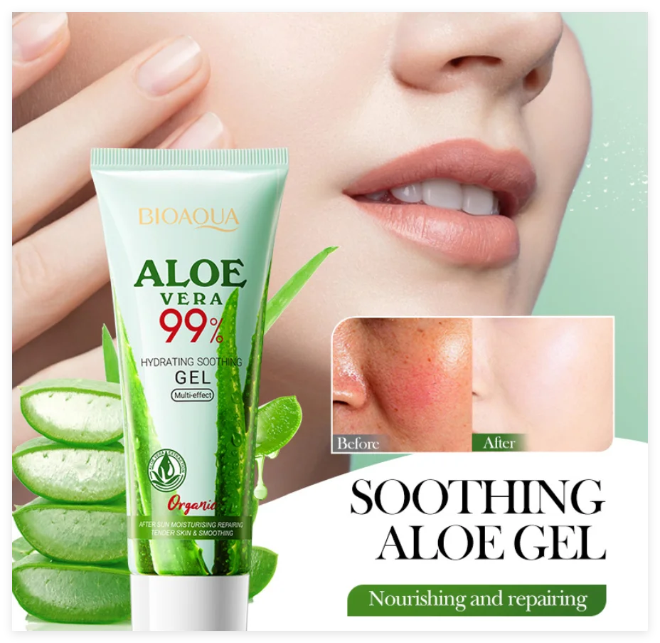 Gel hidratante de aloe vera apto para rostro y cuerpo, hidratante y reparador de quemaduras solares, adecuado para pieles sensibles.