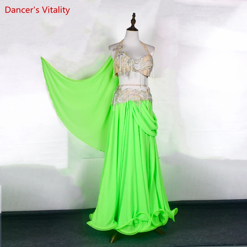 Belly Dance Suit Diamond Bra Belt Chiffon Big Swing Skirt Performance Set High-End Custom Adult Child Competition Clothing