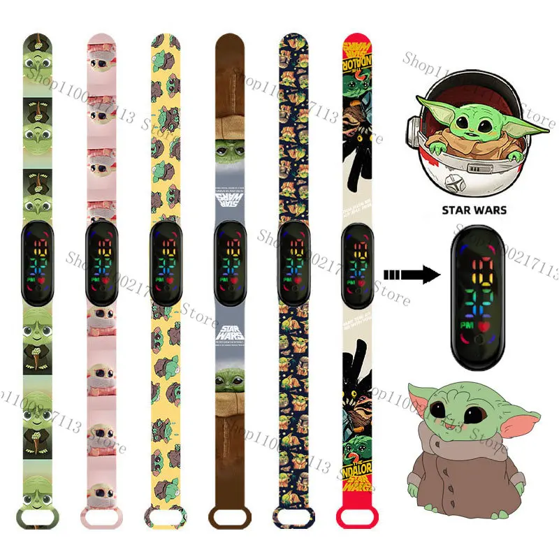 Disney Kinderuhr Cartoon Anime Figur Druck Baby Yoda Leuchtende Armbanduhr LED Touch Wasserdicht Sport Kinderuhr