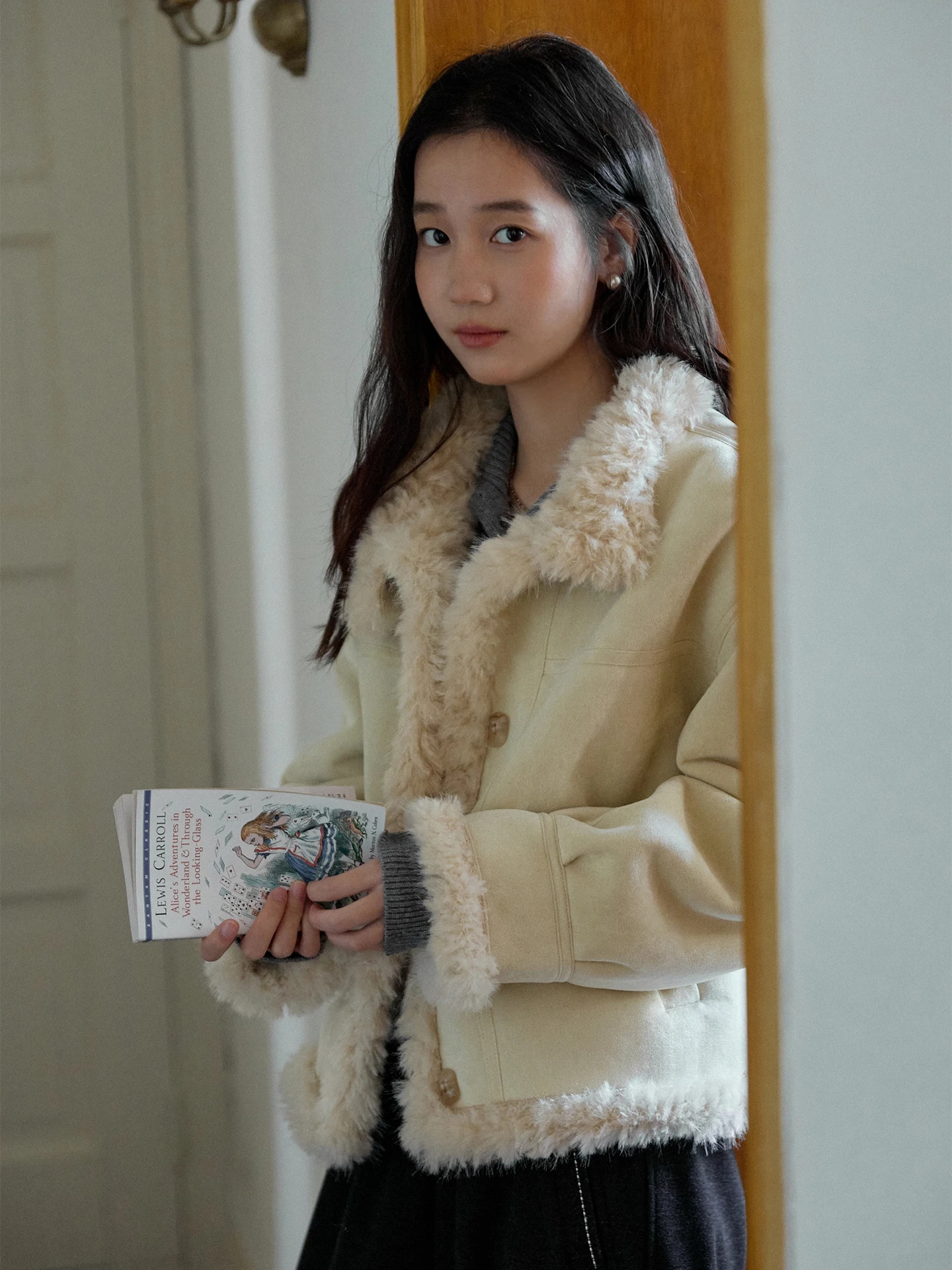 

MIXABO Sweet Sle ort Quilted Jaet Women's Autumn Winter Thiened Stand Collar Fur Leather Inteated Suede Coat